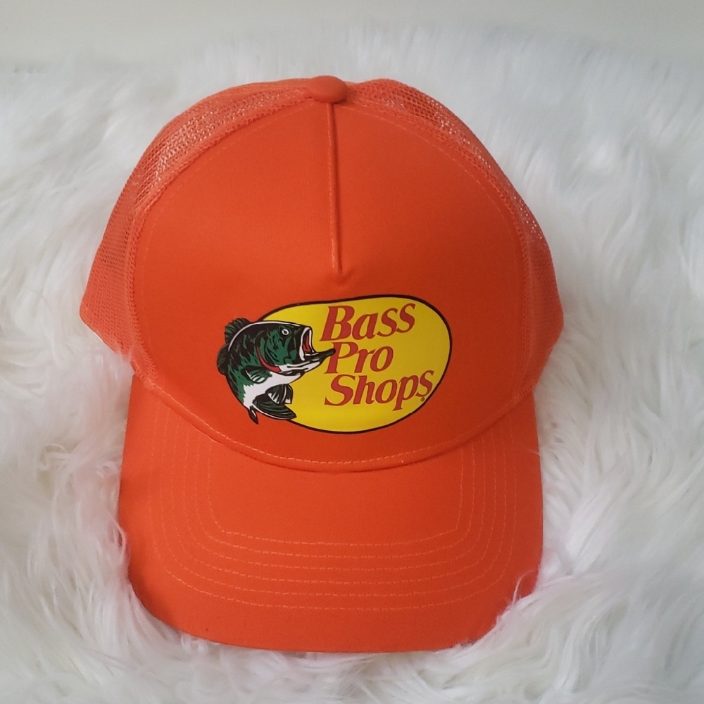 Bass Pro Shops Orange Trucker Mesh Hat Gone Fishing Cap NWOT Adjustable Straps